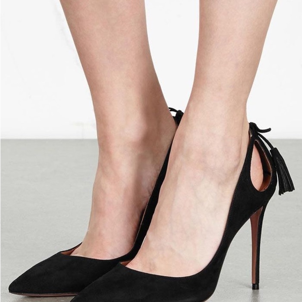 Aquazzura Black Marilyn Suede Pumps with Tassel Detail